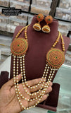 Hashmika , elegant Antique Gold Finish Kemp Necklace Set for women -LUCKY001LNS