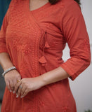 Brick Red  Festival season Special  beautiful Cotton Angrakha Kurti pants-FASH001KSE