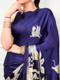 Deep Blue Kalamkari print satin silk saree for women -MISS001SSD