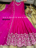 Premium Pink Vichitra silk Anarkali Gown with Swarovski and dupatta detailed &nbsp;with zari sequins&nbsp; work -RIMP001PK