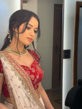 Dimple , Celebrity style designer White and Red Fancy saree collection for women -SLC001RWS