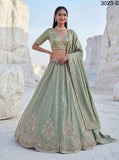 Pastel Green Twilight Bloom Intricate Handwork Designed Scalloped Lehenga Choli with Dupatta - SSS001PG