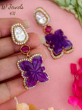 Raveena , Violet Carved Designer stone Dangling Earrings for women -SONAM001DB