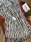 Sindoora , Elegant Black and white Stripes Mul Cotton Saree with Blouse Piece for women -SANTI001BW
