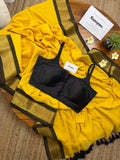 Renjini , Elegant Yellow Shade Mul Cotton Saree with Blouse Piece for women -SANTI001YS