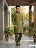 Full stitched Pathani Kurta with Salwar Bottom in Mustard Green Colour-SOC001MG