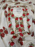 Rose Beauty , Pure Mal Chanderi With Red Rose Resham Work on Neck and Laces on Ghera -AFREE001RW