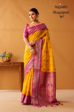 Pink and Yellow combination Modal Fancy Cotton Saree with Pochampalli Borders and Pallu -OEK001PY