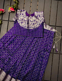 Blue Soft silk kanchipuram Lehenga with ready-made side open off sleeves blouse for Little Girls -TREND001LBLU