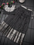 Black  Soft silk kanchipuram Lehenga with ready-made side open off sleeves blouse for Little Girls -TREND001LBL