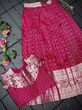 Pink Soft silk kanchipuram Lehenga with ready-made side open off sleeves blouse for Little Girls -TREND001LKP