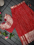 Red Soft silk kanchipuram Lehenga with ready-made side open off sleeves blouse for Little Girls -TREND001LKB