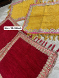 Set of 2 , Red Shade Beautiful Puja Asan with Heavy Embroidered Peacock Lace -DEEP001PAR
