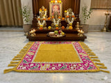 Set of 2 , Yellow Shade Beautiful Puja Asan with Heavy Embroidered Peacock Lace -DEEP001PY