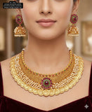 Madhumitha , Matte Gold Finish Pearl Choker Necklace Set for women -LUCKY001CNGR