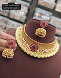 Sushmitha , Matte Gold Finish Pearl Choker Necklace Set for women -LUCKY001CNR