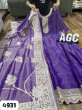 Premium heavy quality tissue shimmer gown detailed with zari embroidery with dupatta -FOF001VD