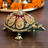 Gold Plated Tortoise in Green and Red meena work with Ashtalakshami Engraved and Shree Meru Yantra -HRH001GT