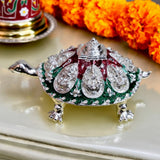 Silver  Plated Tortoise in Green and Red meena work with Ashtalakshami Engraved and Shree Meru Yantra -HRH001ST