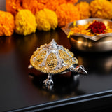 Silver & Gold Plated Tortoise in meena work with Ashtalakshami Engraved and Shree Meru Yantra -HRH001SGT