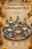 Antique German silver Ashtalaxmi lotus Diya aarti thali set for Puja-AKSH001SS
