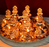 Antique German silver Ashtalaxmi Golden lotus Diya aarti thali set for Puja-AKSH001SG