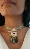 Masaba , Real stone over sized dropped beads and agate real pista beads Choker Set -JAYDU001SB