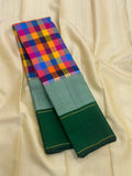 Sharada , Pure Kanchipuram Silk Hand Woven 2G Pure Zari Multi Checks Pattu weaving KORVAI border with rich pallu-SACH001KP
