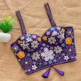 Violet Ready made Blouse with Beautiful handcrafted  real mirror touch up and heavy thread work -SOC001VB