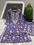 SR Chikankari, Violet shade Mulmul Printed Palazo Set for women -JASH001MPB