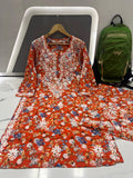 SR Chikankari, Orange shade Mulmul Printed Palazo Set for women -JASH001MPD