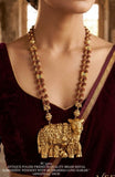 Kamdhenu Rudraksh , Antique Gold Polish Rudraksha  Long Necklace Set with Kamdhenu Pendant -SHAKI001RK