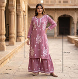 Onion Pink Shade Exclusive Rayon Kurti Gharara set for women -FOF001KOP