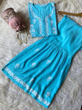 Light Blue Exclusive Rayon Kurti Gharara set for women -FOF001KGBLL