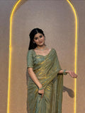 Pure soft Fandy Satin Silk Saree with Rose Gold Beads work - SOC001FS