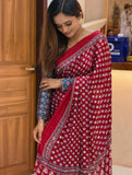 Chandni , Red Ajrakh Gajji Bandej Soft Silk Saree with Mirror work - SOC001RS