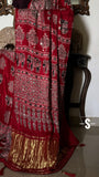 Modal Ajrakh Hand Block Print Saree With Original Mirror Work -PRS001AS