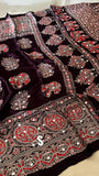 Modal Ajrakh Hand Block Print Saree With Original Mirror Work -PRS001BS