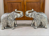 Pair of 2 , German Silver Cladding on Wooden Elephants Big Size -AKSH001ES