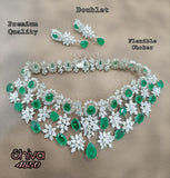 Devyani , elegant Platinum Finish Diamond inspired Choker Necklace Set for women -JAYDU001CS
