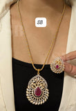 Big size CZ Pendant with 24 inch long chain in two tone polish-JAYDU001PS