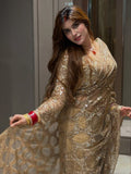 Goldie , New celebrity trending saree in  golden  beads and sequins work Golden Net fabric -SATYA001GS