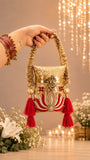 Maharani Lotus Clutch with Red  Tassels for women -FASH001LCB
