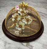 Beautiful fruit basket metal cage and  PVD metal knob with Revolving wooden base -ANUB001MCR