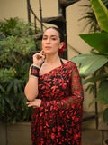 Clara , Red and Black Combination Beautiful Georgette Saree with Zaal Flower Sequins work-MISS001BR
