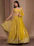 Moushmi , Mustard Yellow Designer Lehenga Choli for Special Occassions-OEK001MY