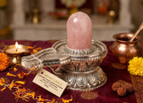 Gem Stone Shivlingam Rose Quartz with Brass with Silver Finish Naga -HOH001RQ