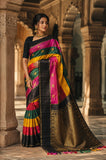 Rainbow Love , Exclusive Kanchipuram Silk Saree with Vibrant Stripes and Delicate Zari Motifs -SACHI001ZB