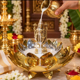 Srinivasa Kalyanam Special Golden Double lotus stand  With 3 inches brass Lord Balaji idol -DEEP001SK