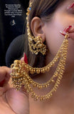 Lakhi , Premium Matte Gold Finish Gungroo Laxmiji Design Jumka Earrings with Kanchain -JAYDU001LJ
